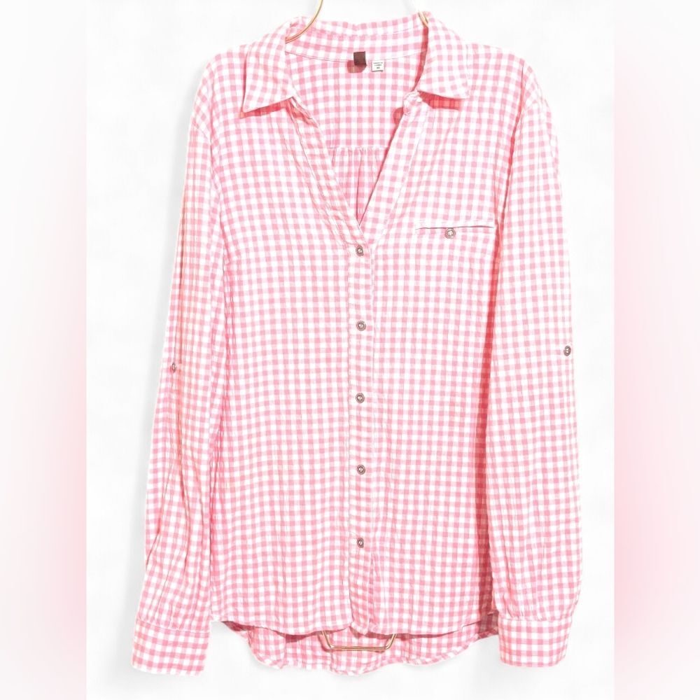 ​KUT from the Kloth Pink Gingham Roll-Tab Button-Down Shirt, Size M